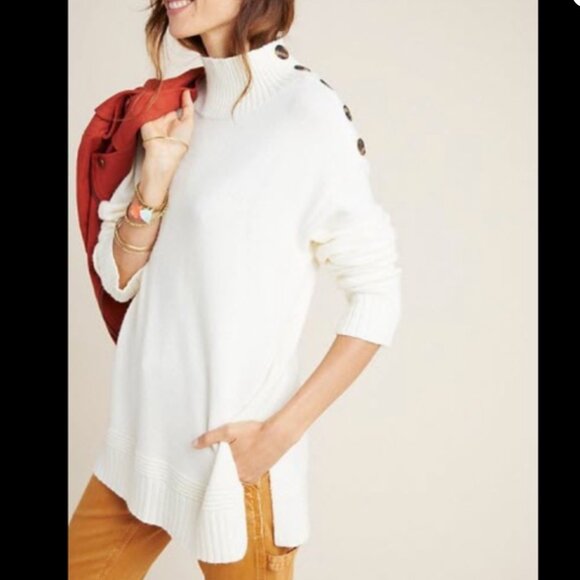 Anthropologie Margarita Tunic Sweater Button Neck Ivory Cream Women's Small - Picture 3 of 14